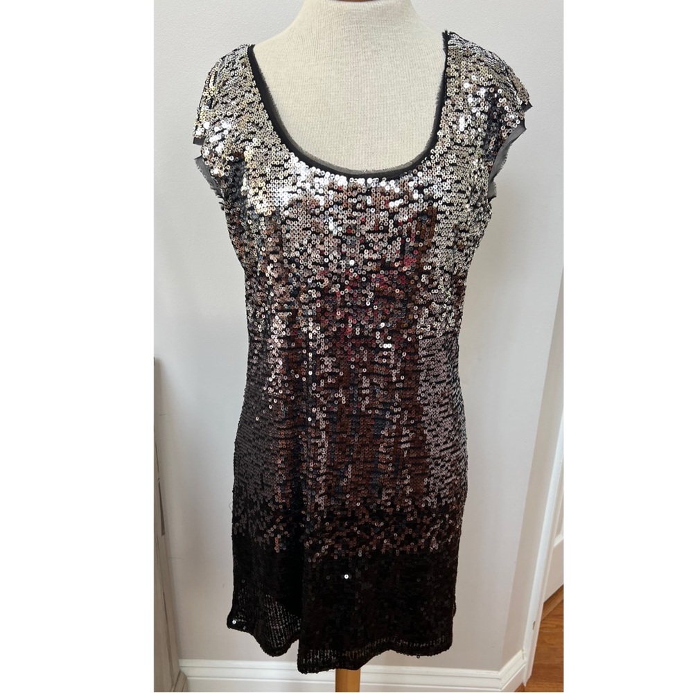 WHBM Sequin Ombré Dress Silver Black Cocktail Party Size L